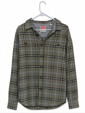 Wrangler Olive Plaid Lightweight Shirt Jacket with Blue Lines